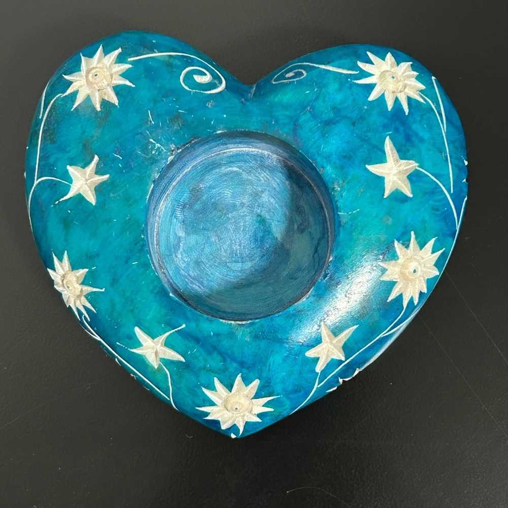 Blue Heart-Shaped Decorative Candle Holder